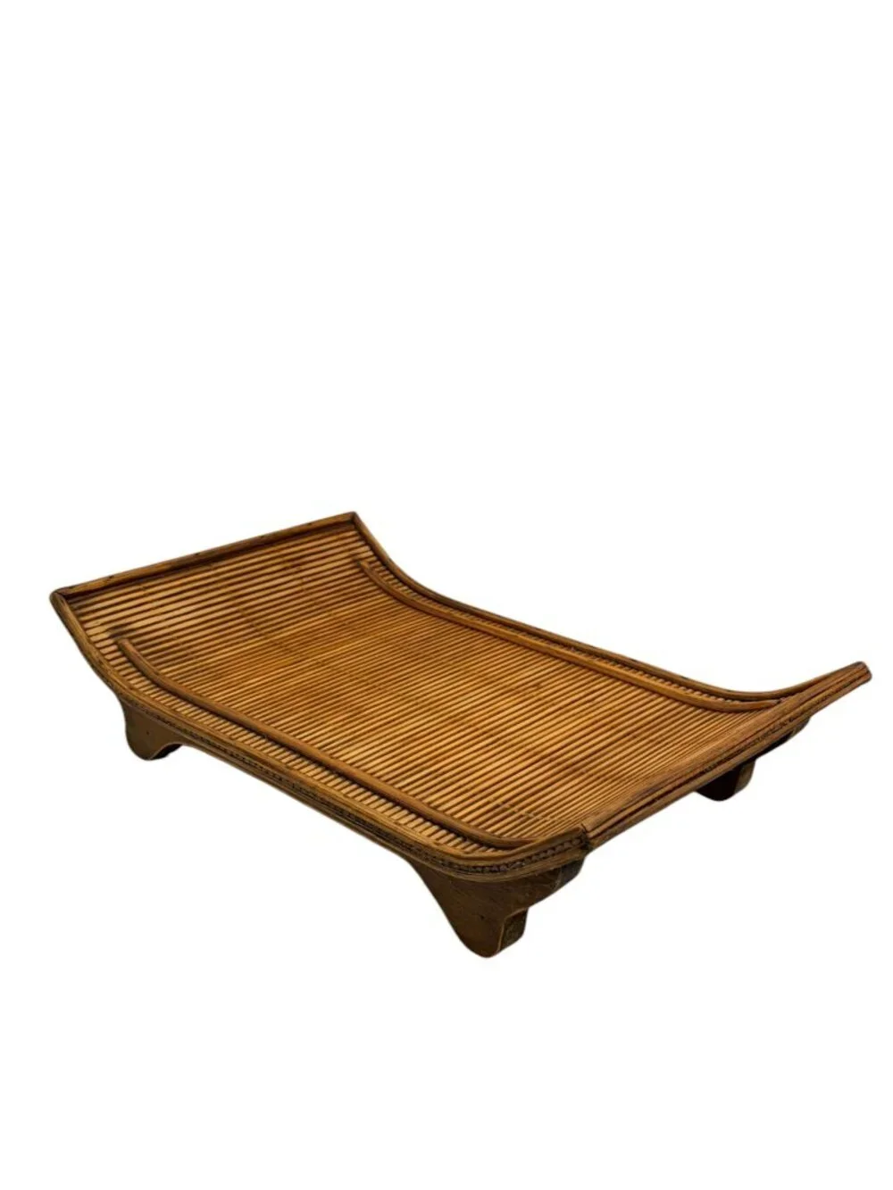 Pier 1 Vintage Bamboo Rattan Curved Serving Tray Scroll Shape Wicker 15”